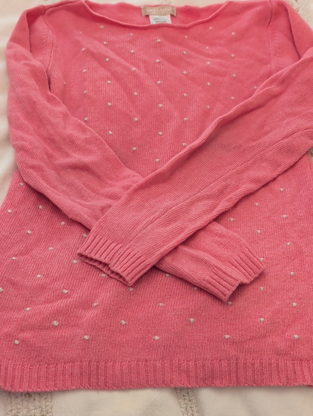 Coral Crewneck Sweater made in Italy with Dot Detail
